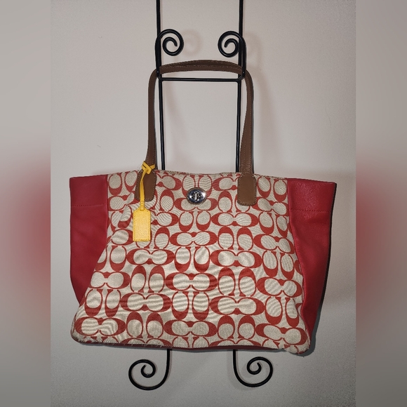 Coach Handbags - Coach Red Yellow Signature C Tote Shoulder Purse Legacy Vintage